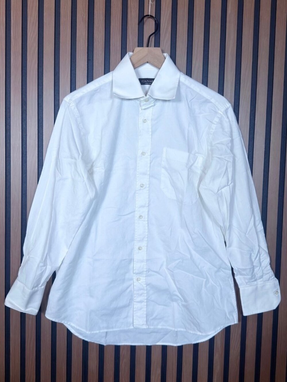 Canali Dress Shirt 33 / 15.5 White Made in Italy Front Pocket Collared Textured
